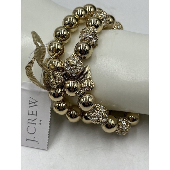 J. Crew Polished Gold Tone Pavé Stretch bracelets Set Of Two NEW - Picture 5 of 11